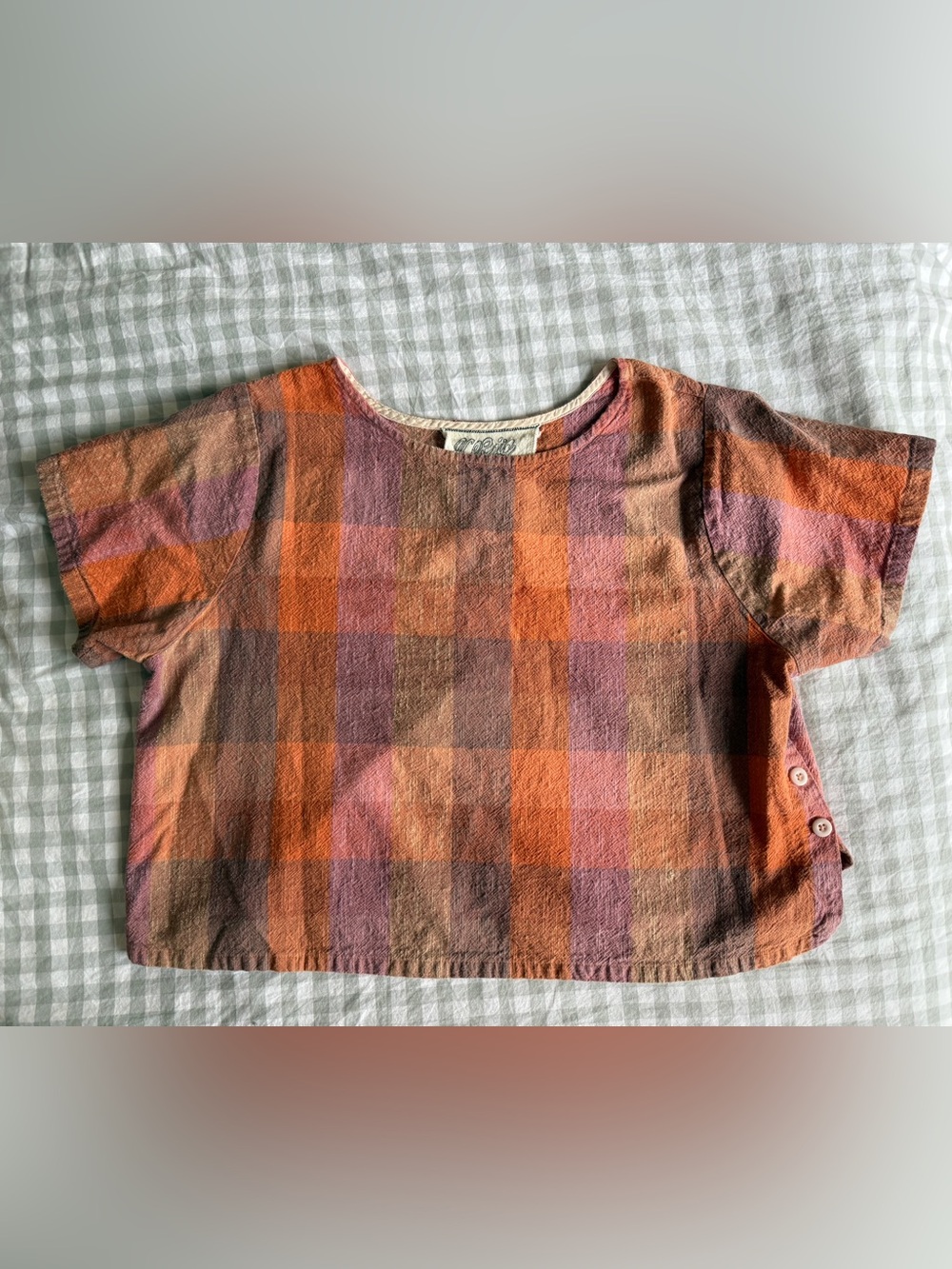 Ace & Jig anchor tee, crush (peach, lilac, taupe plaid), size 1X